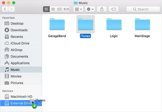 Music iTunes Library Unità esterna di backup