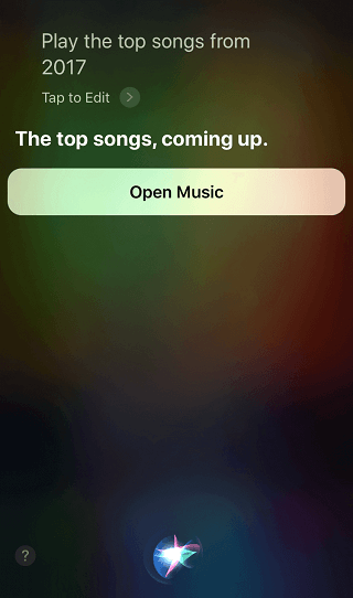 Воспроизвести лучшие песни из 2017 On Siri