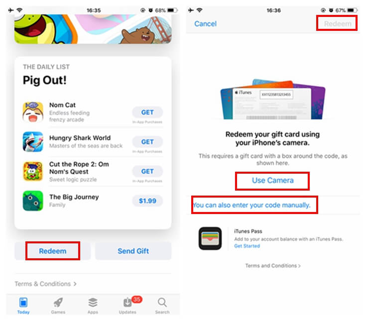 Redeem App Store и подарочная карта iTunes на iPhone