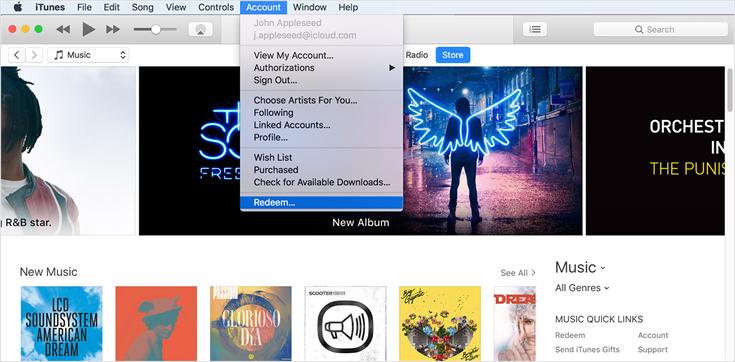 Погасить подарочную карту Apple Music на ПК или Mac