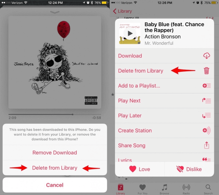 Remover músicas do iPhone da biblioteca não baixada