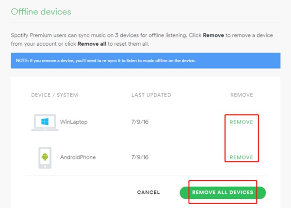 Remover o dispositivo offline Spotify