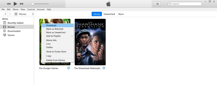 Fare clic con il tasto destro per scaricare iTunes Movie
