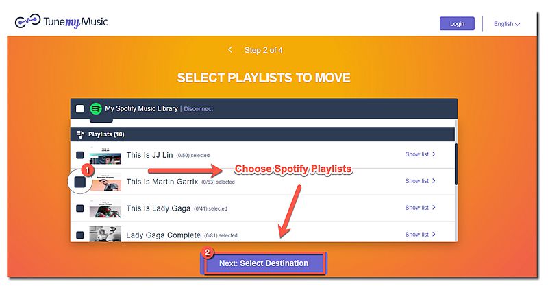 Selecteer Spotify-afspeellijsten op Tune My Music
