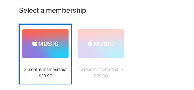 Выберите подарочную карту Apple Music