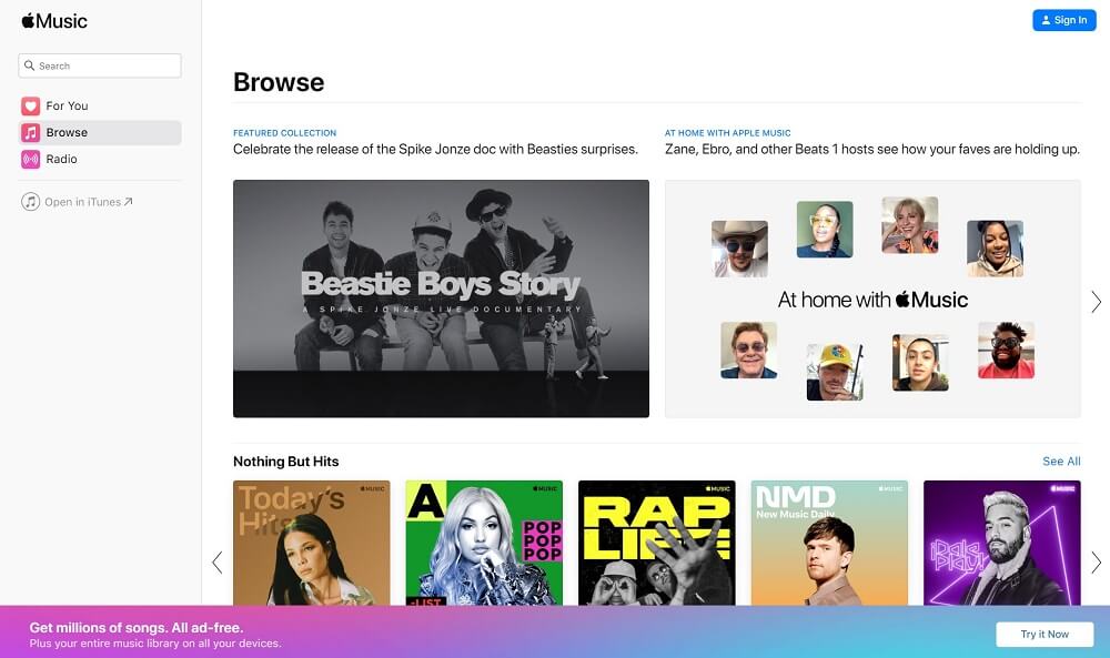 Interfaccia utente Web di Apple Music