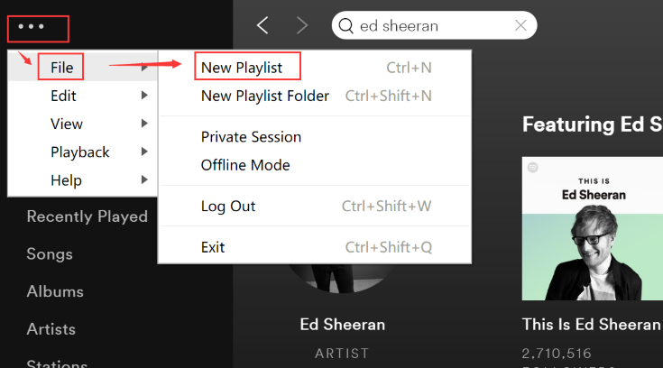 Spotify إضافة قائمة تشغيل جديدة