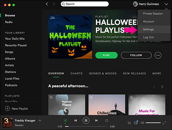 Configuración de escritorio de Spotify
