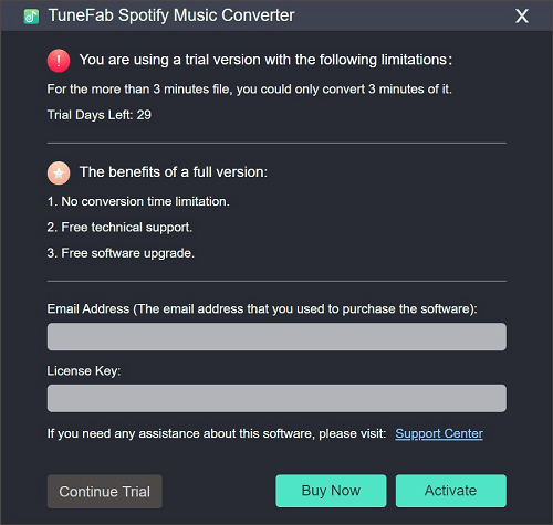 Registre-se TuneFab Spotify Music Converter