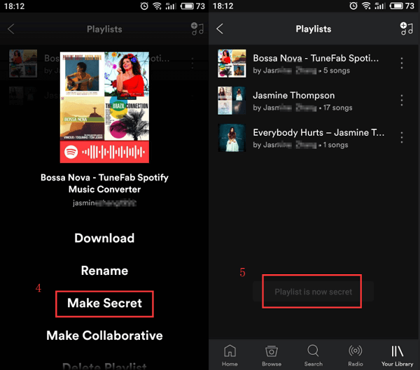 Spotify Playlist Сделать секретный Android