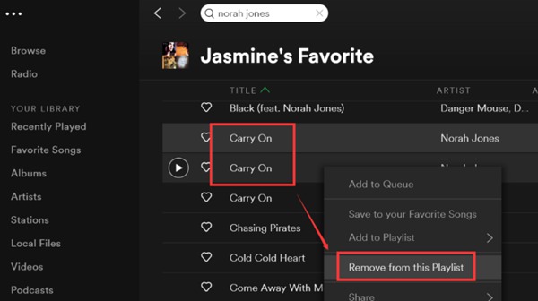 Spotify Remover desta lista de reprodução
