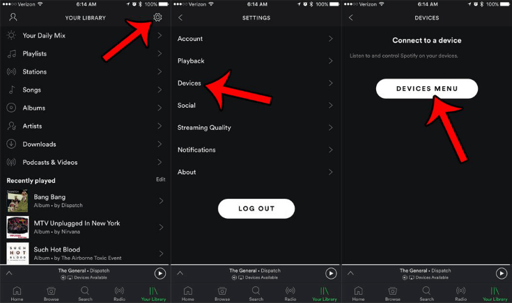 Spotify Выберите устройство для подключения