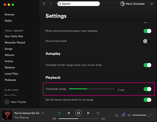 Ative o Spotify Crossfade no desktop