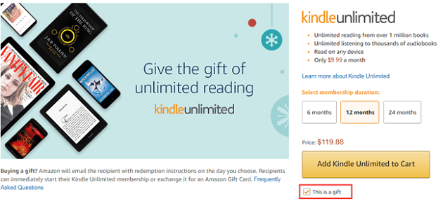 Regala un abbonamento Kindle Unlimited