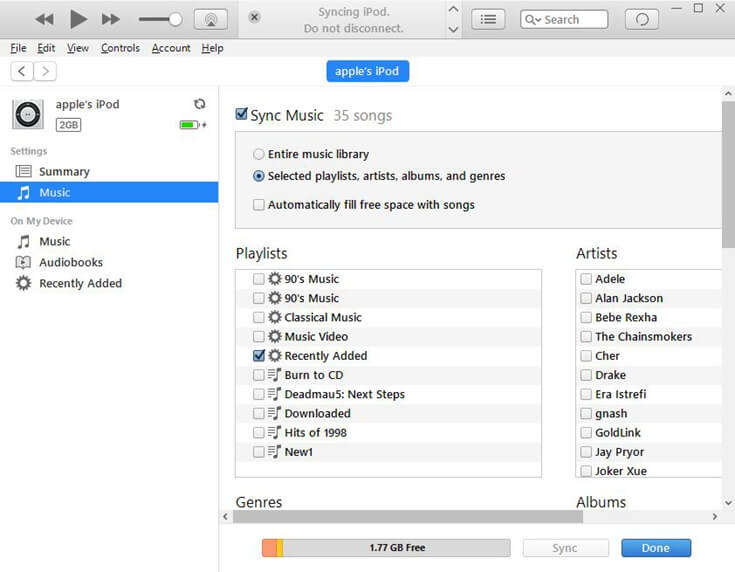 Синхронизация музыки Apple с iPod Shuffle
