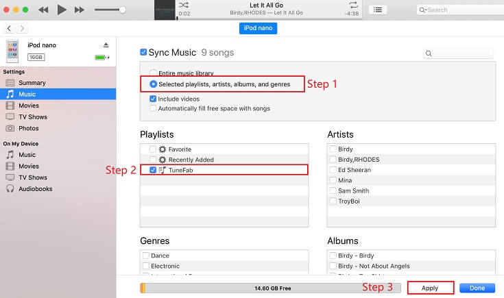 使用iTunes将Apple Music与iPod Nano同步