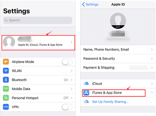 Нажмите iTunes и App Store на своем iPhone