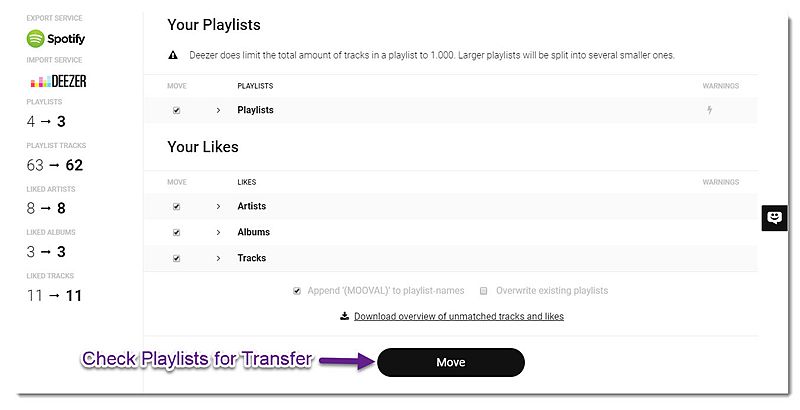 Transferir Spotify para Deezer no Mooval