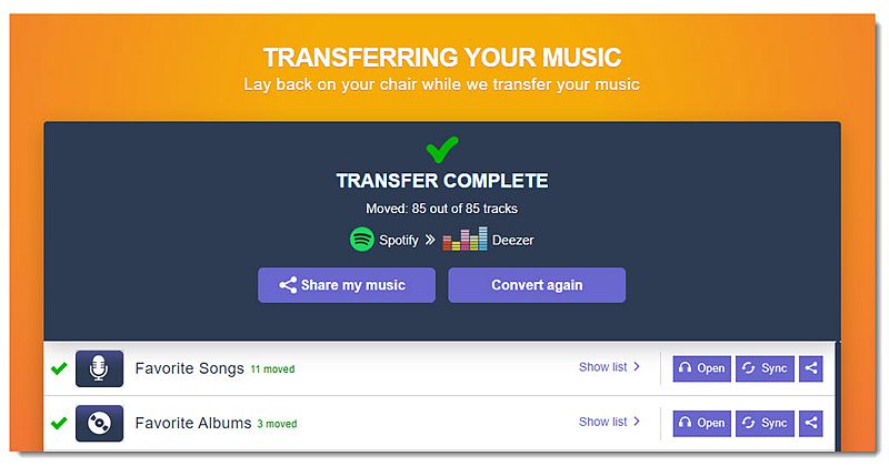نقل Spotify إلى Deezer مع TunemyMusic