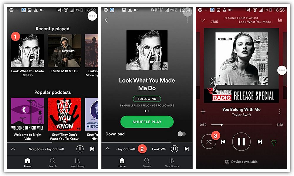 Отключить Shuffle Play на Spotify на Android