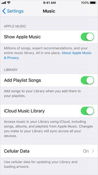 Attiva iCloud Music Library su iPhone
