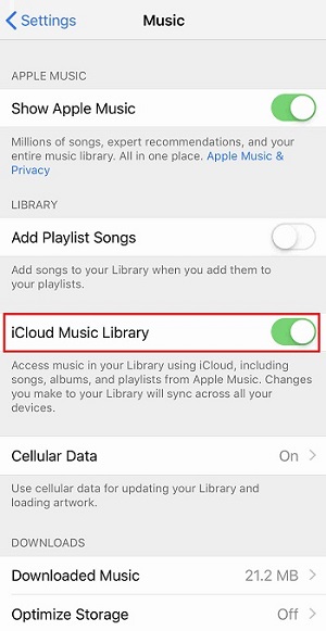 Включение и выключение iCloud Music Library