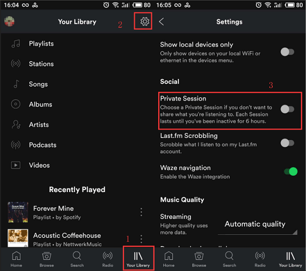 Включить приватную сессию Spotify на Android