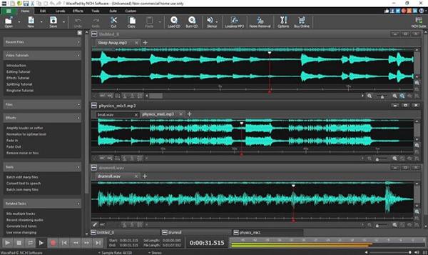 Captura de pantalla del editor de sonido WavePad