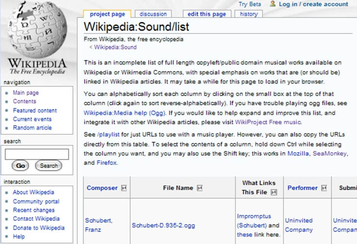 Wikipedia: Sound / list Classical Music