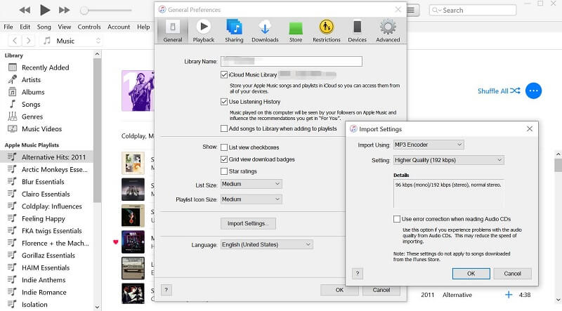 Configurar codificador de audio en iTunes