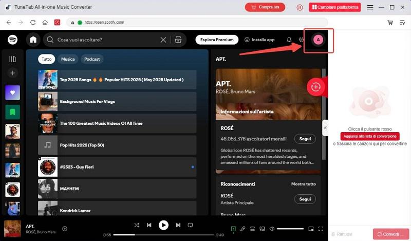 Accedi e accedi a Spotify in TuneFab