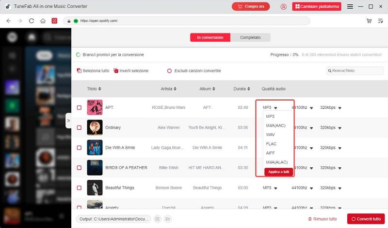 Personalizza le impostazioni di output