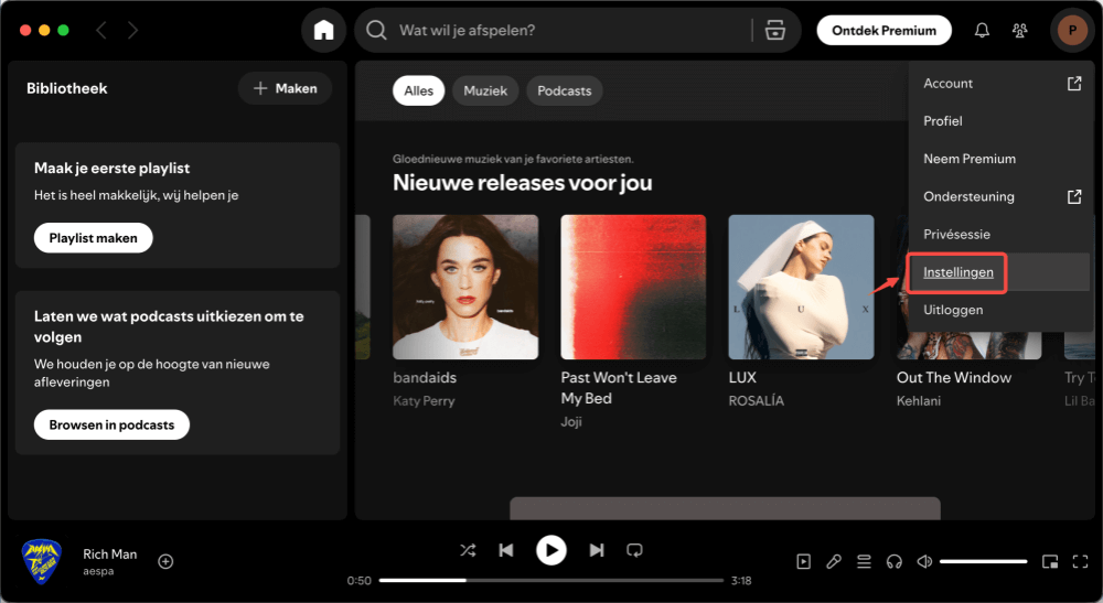 Open Instellingen in de Spotify Desktop-app