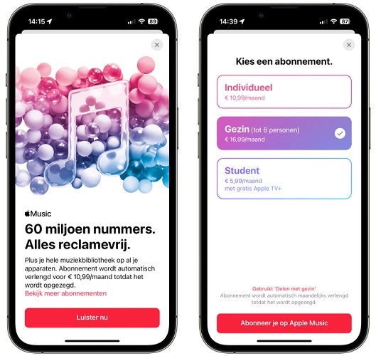 Abonneer je op Apple Music op de app