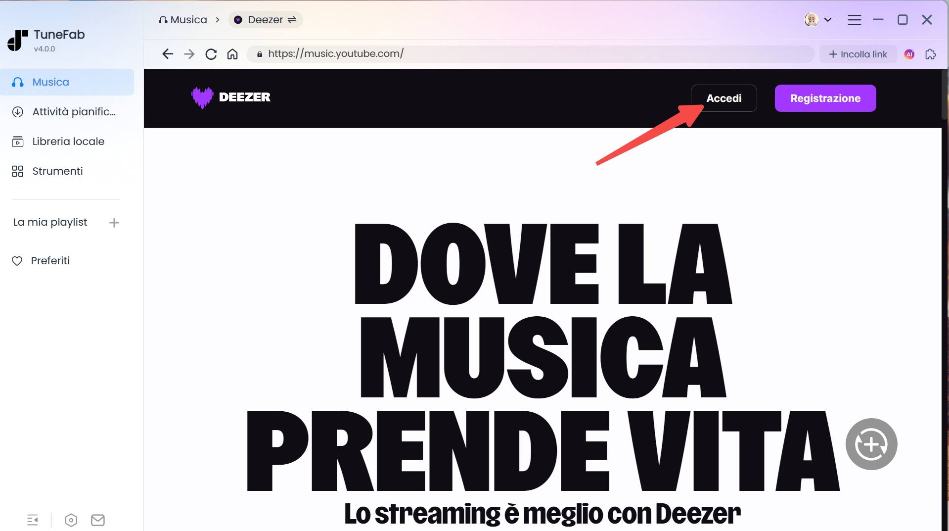 Accedi a Deezer