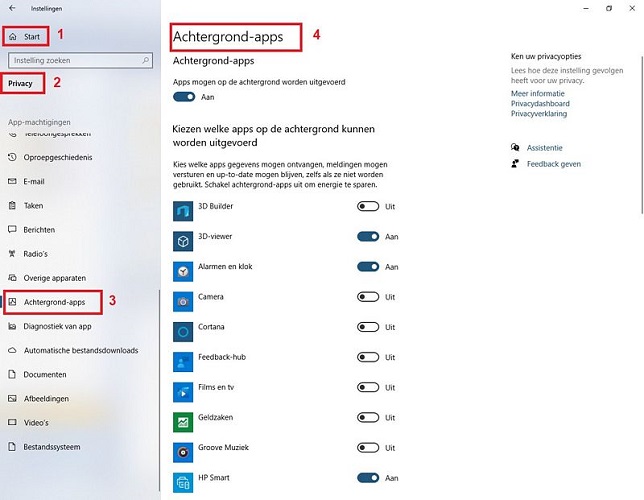 Windows laat apps op de achtergrond draaien