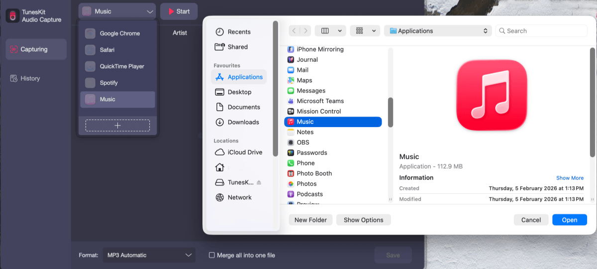 Add Apple Music as the Capturing Source