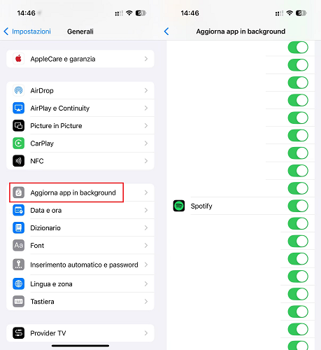 Aggioma app in background su iPhone
