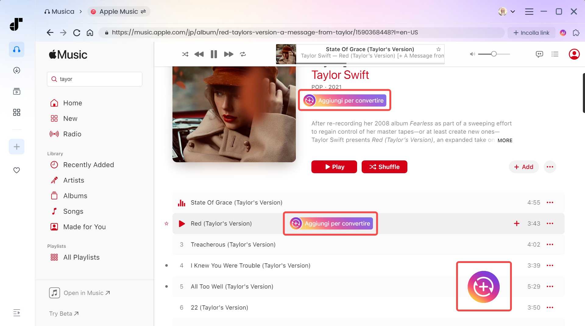 Aggiungi file musicali Apple protetti