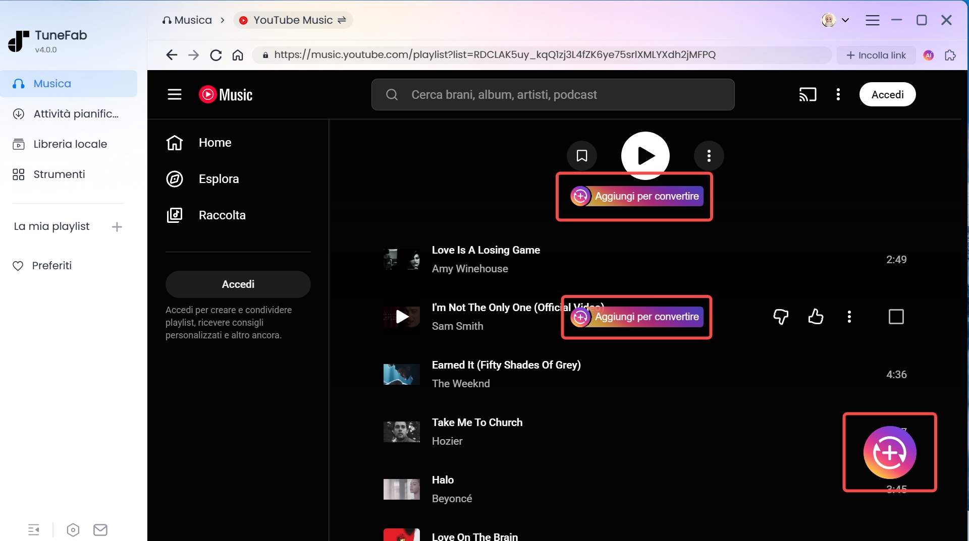 Aggiungi unacanzone alla lista di Download