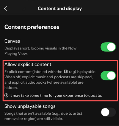 Allow Explicit Spotify Songs on iPhone