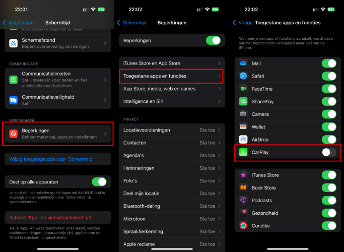 Apple CarPlay uitschakelen