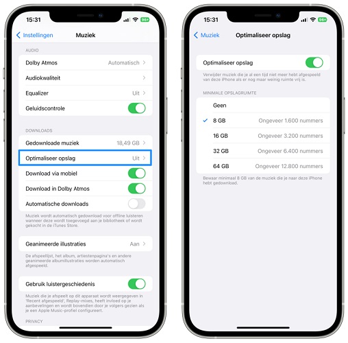 Optimaliseer opslag op iPhone