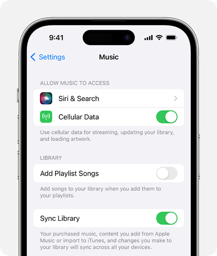 Enable Sync Library Apple Music iPhone