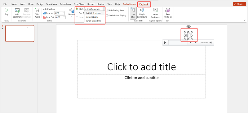 Pas de instellingen voor het afspelen van audio aan in PowerPoint