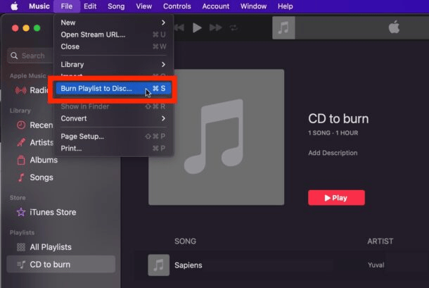 Burn a CD on Mac via the Music App