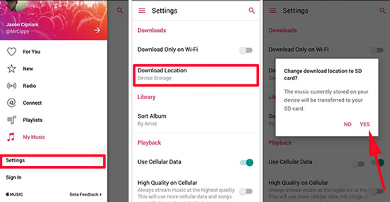 Change Apple Music Download Location to SD Card