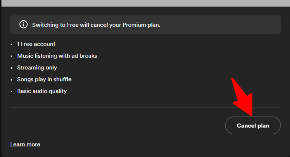 Click Cancel Plan on Spotif