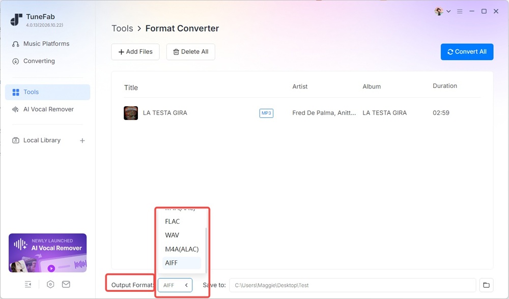 Convert MP3 to AIFF with TuneFab Format Converter