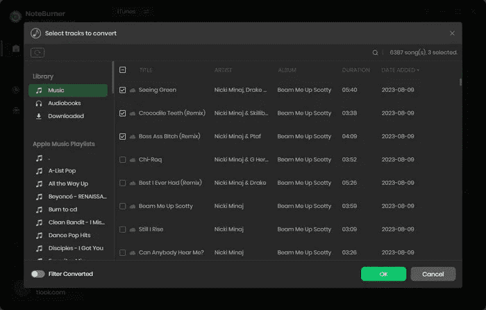 Add Apple Music Tracks to NoteBurner